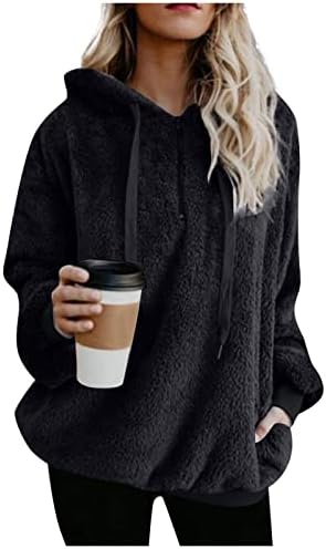 Moletons de grandes dimensões femininos Sherpa moletons lãos de lã Fuzzy Pullover fofos com bolsos