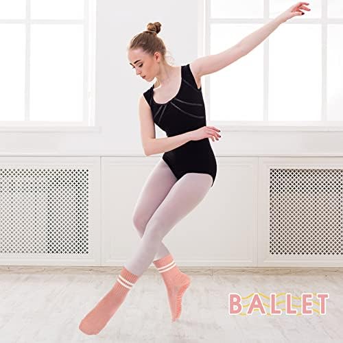 Handepo 6 pares mulheres Pilates Long Pilates Socks Yoga com garras não deslizam meias longas para Barre Yoga Ballet Dance Housed Fitness Pilates Stripe Socks