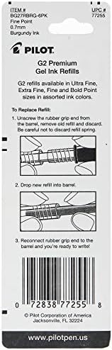 Pilot G2 Gel Ink Reabils para canetas de bola rolante, ponto fino, tinta da Borgonha, 2-pacote