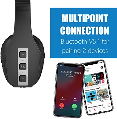 Trucker Bluetooth Headset v5.1, CVC8.0 Três cancelamento de ruído de microfone e 35hrs HD TalkTime Hands-livre fone