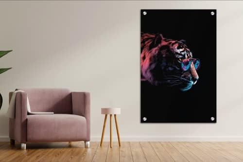 Criptonita acrílica quadro de vidro de arte moderna Tiger Animal Neon Series - Arte da parede acrílica NFT - Foto de impressão de foto