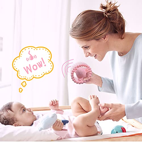 Brinquedos de dentição de gjzz para bebês de 6 a 12 meses, apresenta som de chocalho, silicone macio sem BPA e brinquedos de bebê texturas elevadas, acalma as gengivas doloridas e fáceis de segurar brinquedos infantis de 6 a 12 meses-rosa