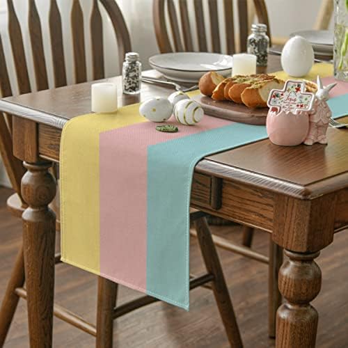 Modo ARTOID AMARELO PINK Blue Stripes Runner de mesa de Páscoa, decoração sazonal de mesa de jantar de cozinha para decoração de festa