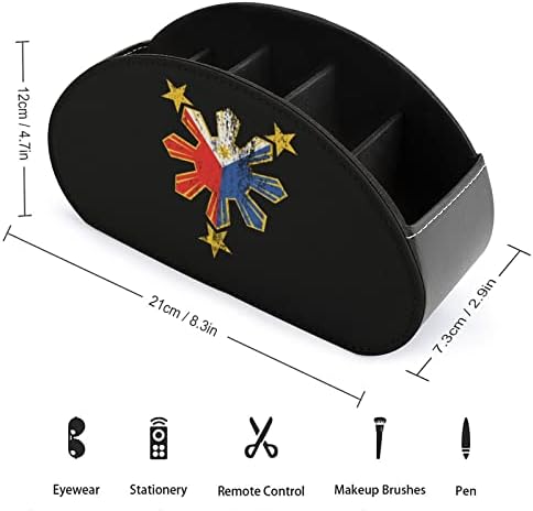 Estrelas Philippines Flag PU couro de couro remoto portador de mesa Organizer Storage Box com 5 compartimentos