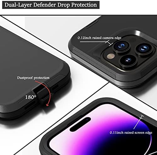 Compatível com o caso do iPhone 14 Pro, com o coldre de cinto de serviço pesado, protetora de corte integral, protetora