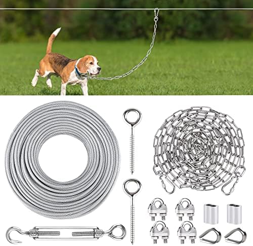 Tinnmao Dog Tie Out Cable, cabo de rodapé de 100 pés de cachorro para cães de até 250 libras, chumbo de cachorro para
