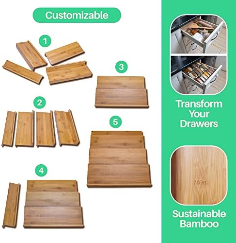 Green Stand Market Spice Rack Drawer Organizer - Bamas de bambu e garra de garra de garra de 4 camadas de 4 camadas Inserção de armazenamento