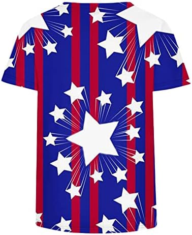Camisetas de bandeira dos EUA para mulheres do Dia da Independência Tops de verão Camisetas de pescoço curto V blusas casuais