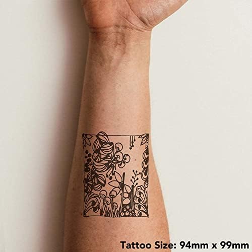 Azeeda grande 'jardim abstrato quadrado' tatuagem temporária
