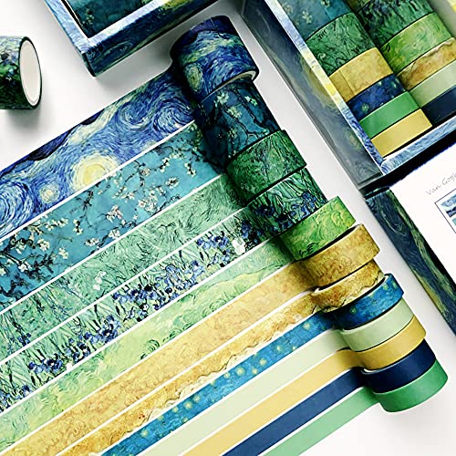 Fita washi de veylin 12rolls, fita adesiva decorativa de impressão de van gogh para artesanato embalagens de presentes