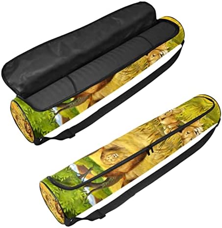 Leão e Tiger em Prairie Yoga Mat Bags Full-Zip Yoga Carry Bag para homens, Exercício de ioga portador com cinta ajustável