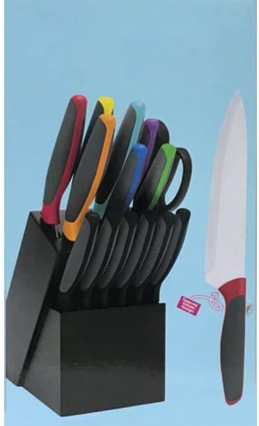 Calhas de faca em bloco de aço inoxidável de 15 peças, multicolor