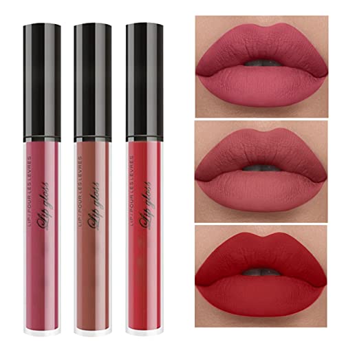 WGUST PLUMPING LIP BRILHO NATURAL 3 Pacote de batom de veludo copo não -bastão não desbota o esmalte labial fácil de colorir impressão