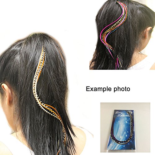 Extensões de cabelo de penas, kit de extensão de penas de cabelos de galo real, mistura azul longa 20 penas com micro links e ferramenta de gancho