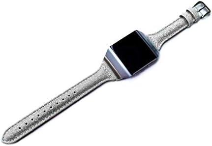 Banda de glitter brilhante prateado compatível com fitbit Ionic Smart relógio Slim elegante pulseira de couro macio