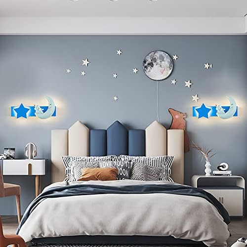 Jadssox Children's Quarto de parede Sconce liderou a parede azul de parede de desenho animado de cabeceira de cabeceira, luminária
