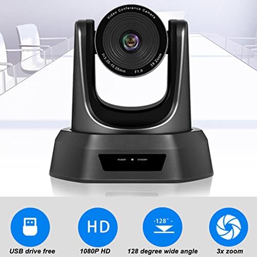 Câmera USB PTZ, 3x Optical Zoom Full HD 1080p Câmera de videoconferência rotativa com lente rotativa, 128 graus Campo de visão de grande angular para reunião de negócios