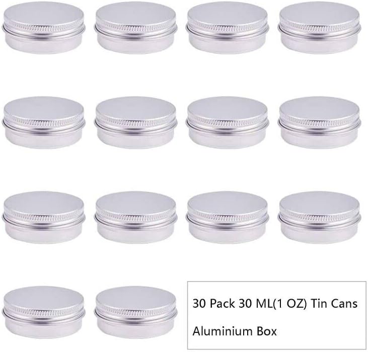 BENECREAT 30 pacote de latas de latas de 1 oz parafuso latas de alumínio redondo superior recipientes de tampa - Ótimo para especiarias da loja, doces, chá ou doação de presentes