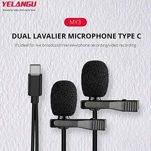 Microfone Nizyh Microfone duplo Microfone omnidirecional Digital Clip-on Lapel Mic para smartphone USB Tipo-C
