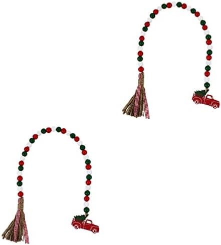 YARNOW 2 PCS pendente de miçangas de miçangas de madeira charme de cânhamo com decoração ornamentos de madeira de guirlanda lareira lareira de Natal Carra xadrez verde corda branca da fazenda rústica