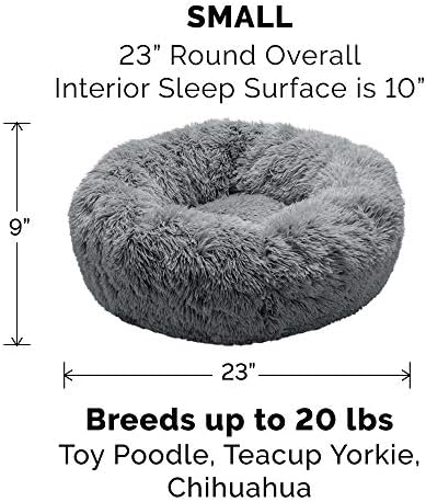 Furhaven 23 Round Small Donut Dog Bed Plush Plexh Faux Fur Calming Cuddler, lavável - cinza, pequeno