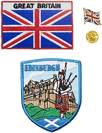 A -One -Edinburgh Patch+ Inglaterra Country Flag Patch+ Inglaterra Batch Bload Metal Buttons Pin Backge for Travel Hat Bolsa Backpack