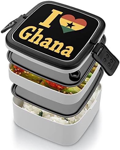 Eu amo os recipientes de refeição de bento de bento de camada dupla de Gana com alça portátil para o trabalho de