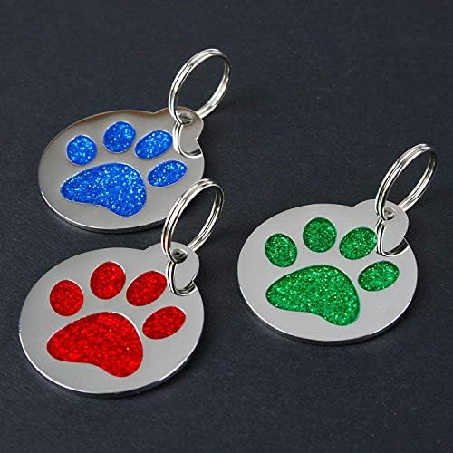 GotAgs Pata Prinha Round Round Stainless Steel Pet Tag para cães e gatos, personalizados com 4 linhas de identificação gravada