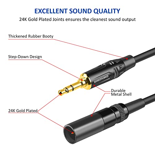 Dremake Mini XLR Male a 3,5 mm Cabo de áudio estéreo 1 pés, 3,5 mm para mini cabo de conversor XLR, 3,5 mm 1/8 polegada