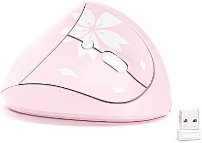 Mytrix Sakura Cherry Pink Rouse ergonômico sem fio rosa, mouse óptico de ergo de 2,4 GHz com 800/1200/1600 dpi - destro para laptop,