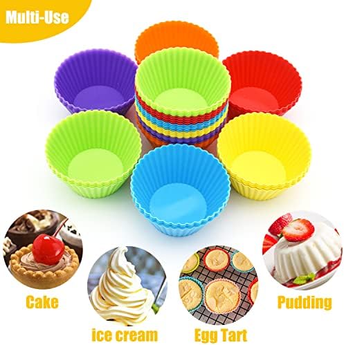 Copos de assadeira de cupcakes de silicone 24 pacotes, titulares de revestimentos de cupcakes de muffin reutilizáveis ​​e antiaderentes