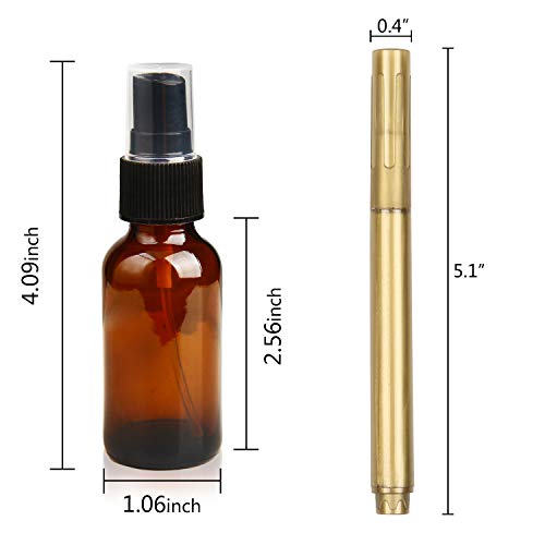 Ruckae, 1 oz de garrafas de spray de vidro âmbar -20 conjunto - com funil e caneta de ouro, pulverizadores de névoa