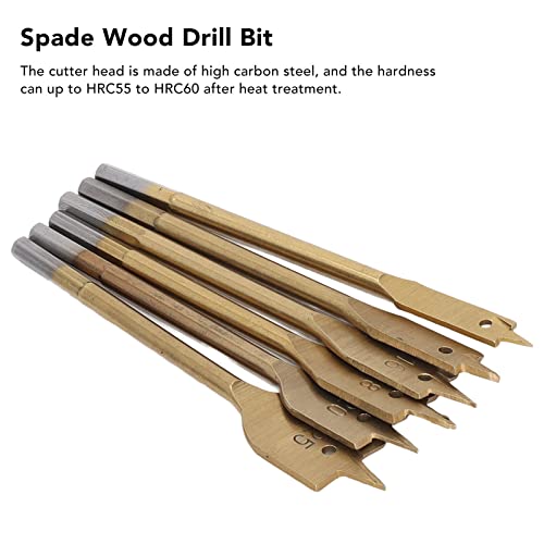 Conjunto de bits de broca de spade, bits chatos planos Conjunto de aço de alto carbono incisivo durável 3 arestas 6pcs para madeira para carpinteiro