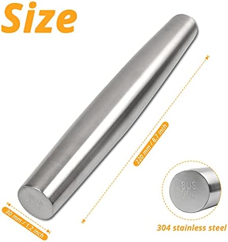 Kufung Professional French Rolling Pin para assar aço inoxidável de primeira qualidade, peso leve, design fácil de