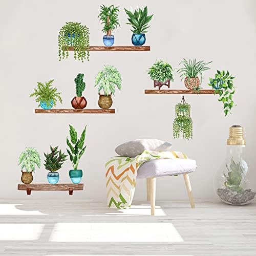 Decalques de parede de plantas tropicais, vasos de plantas decoração de quarto de folhas verdes removíveis adesivos de planta para sala de estar quarto infantil berçário salar