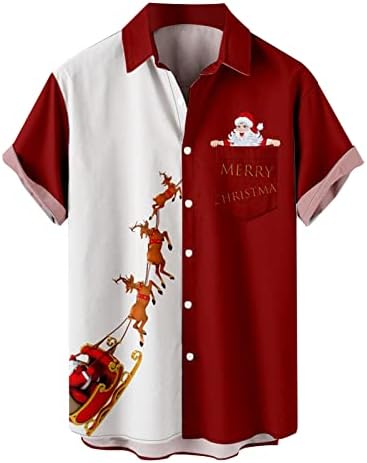 Mens Natal Papai Noel Cores variadas de impressão digital 3D Botão de lapela de manga curta camiseta de camiseta Top Men