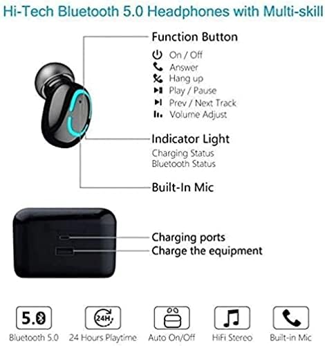 Fones de ouvido Bluetooth Gienex Bluetooth Controle de toque com caixa de carregamento sem fio Os fones de ouvido estéreo impermeáveis