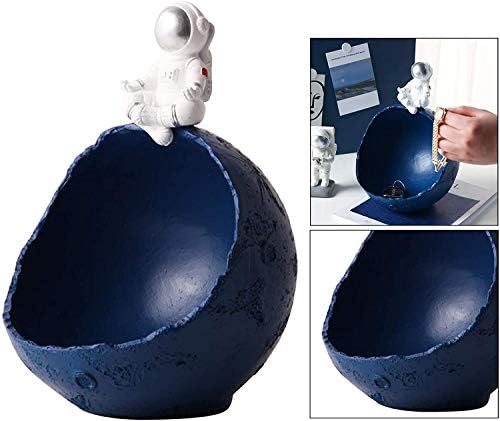 Astonauta resina estatueta Astonauta Ornamento Spaceman Moon Model Sculpture in Storage Box Bowl Organizer para decoração de mesa de escritório em casa - azul