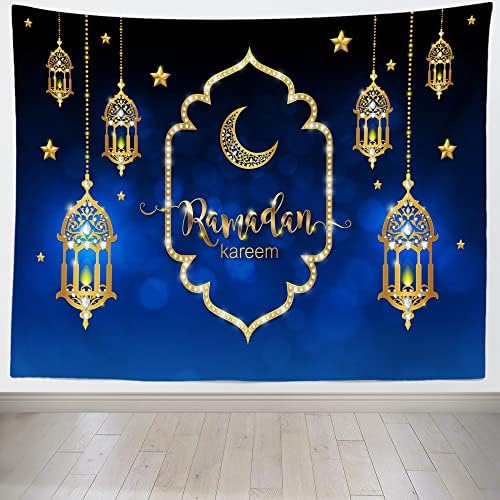 Beleco 10x6,5ft tecido azul Ramadã Kareem cenário lanternas douradas Lua estrelado Ramadã Mubarak Poster Poster Eid al-Fitr