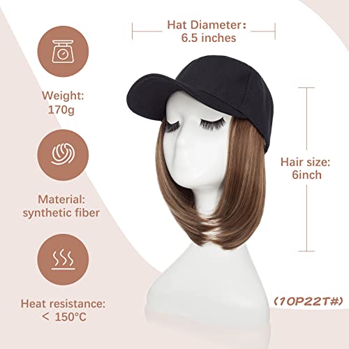 Sego Baseball Cap com extensões de cabelo para mulheres resistentes ao calor Sintéticas ajustáveis ​​Corrente curta de peças de substituição de chapéu para meninas