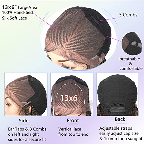 Kalyss 28 Indicados à mão 13x6 Lace lateral lateral lateral torção Twist Braids Wigs com cabelos para bebês para mulheres negras
