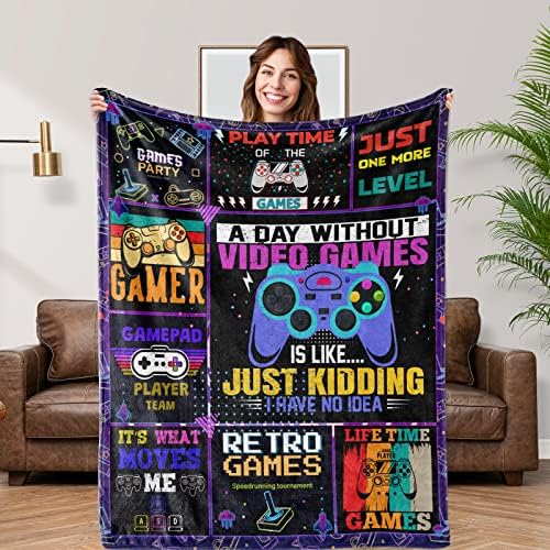 Gaming Blanket Gamer Gift Toys for Kids Boys Boyfriend, suave aconchegante controlador de jogo Games Throw Gamer Decor Cobertors para o quarto de casa 50 x60