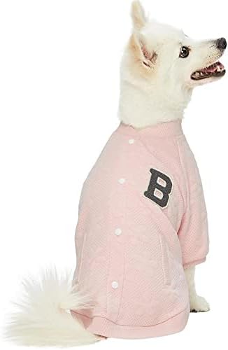 Fãs de beisebol suave e confortáveis ​​de mirtilo fãs de beisebol Floral Jacquard Pullover Dog Sweatshirt em rosa, comprimento das costas 10 , pacote de 1 jaqueta para cães