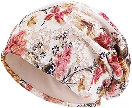 Malha dobrável feminina malha artesanal renda floral estampa de algodão quimioterapia Caps de perda
