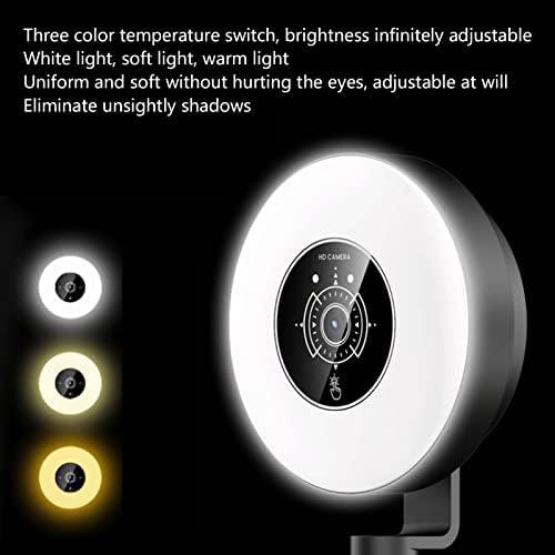 HD 1080p Webcam Ring Light, Três cores Câmera de Luz de Preencher Ajustável Auto -Foco, Construído em Microfone e Base Multifuncional,