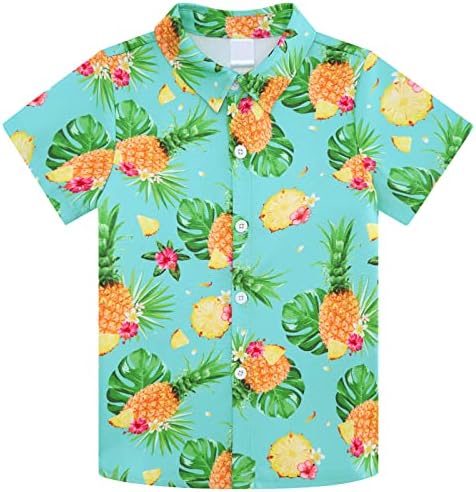 Hanela de meninos Hawaii Camisa Cool Summer Blusa casual de manga curta Button Down Tops Tamanho 2-10T