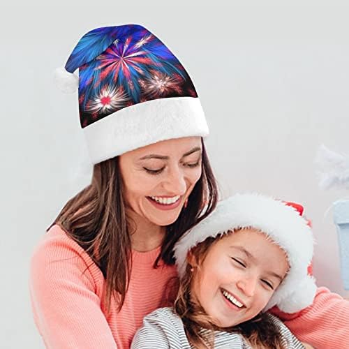 Fogos de artifício patrióticos Hat de natal de Natal e bons chapéus de Papai Noel com borda de pelúcia e decoração de natal de