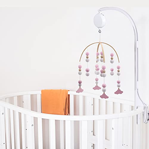 Cloud Mobile for Crib, fabricação artesanal de berço para bebês, decoração de berçário boho para meninos meninos garotos, berço móvel de madeira com bola de algodão colorida