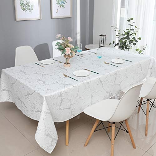 MAJESTIC GESTware Jacquard Toel de mesa personalizada, 70 x 144, mármore de prata branco
