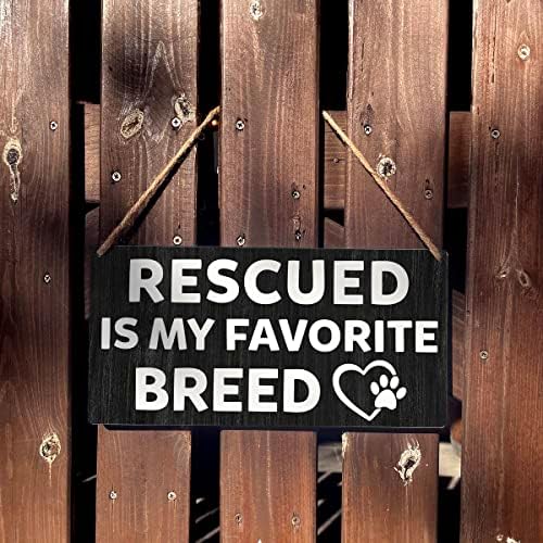 Resgate Dog Sign Gift Farmhouse resgatado é minha raça favorita de madeira pendurada placa Decoração de arte de parede rústica para decoração em casa 12 x 6 polegadas